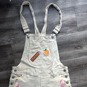 Cream Overalls with Peach Patch